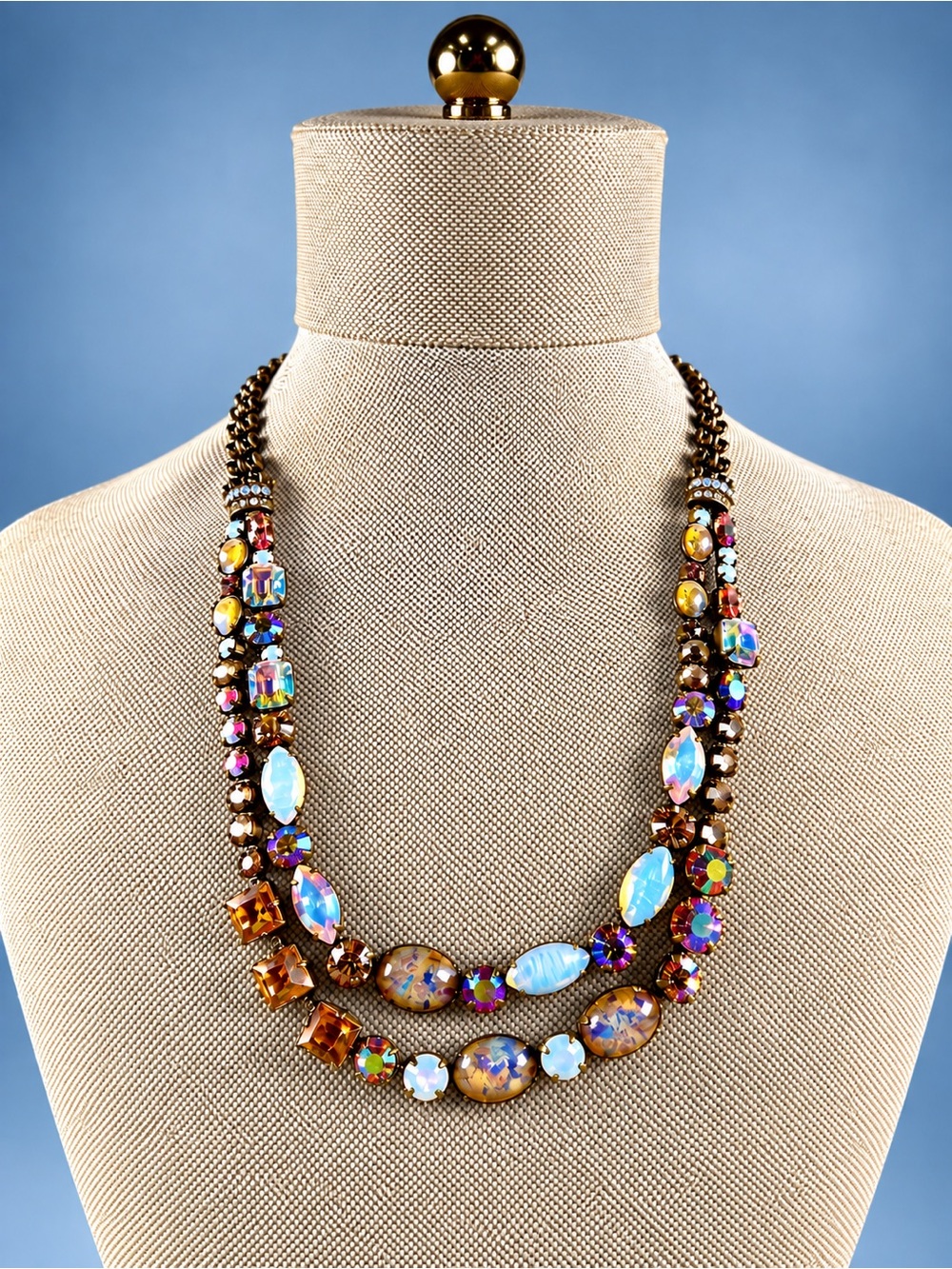 Sorrelli Vintage Chunky Double Strand MOP Aurora Borealis & Stone Necklace
